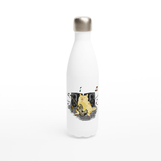 Cat Bass Player - White 17oz Stainless Steel Water Bottle Default Title White Water Bottle animal Music