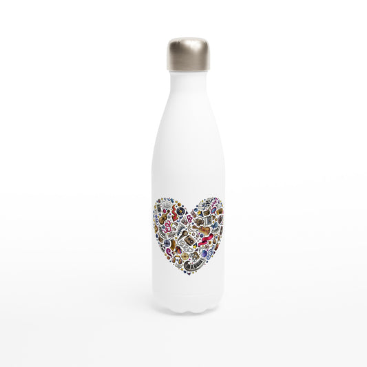 Heart Music - White 17oz Stainless Steel Water Bottle Default Title White Water Bottle Love Music