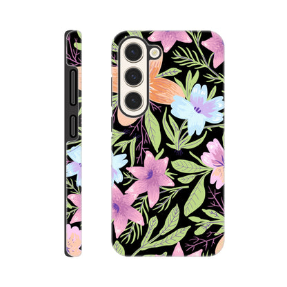 Black Floral - Phone Tough Case Galaxy S23 Phone Case