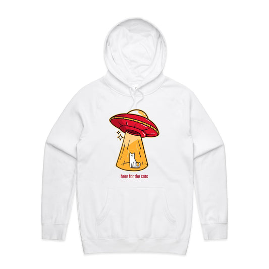 UFO, Here For The Cats - Supply Hood White Mens Supply Hoodie