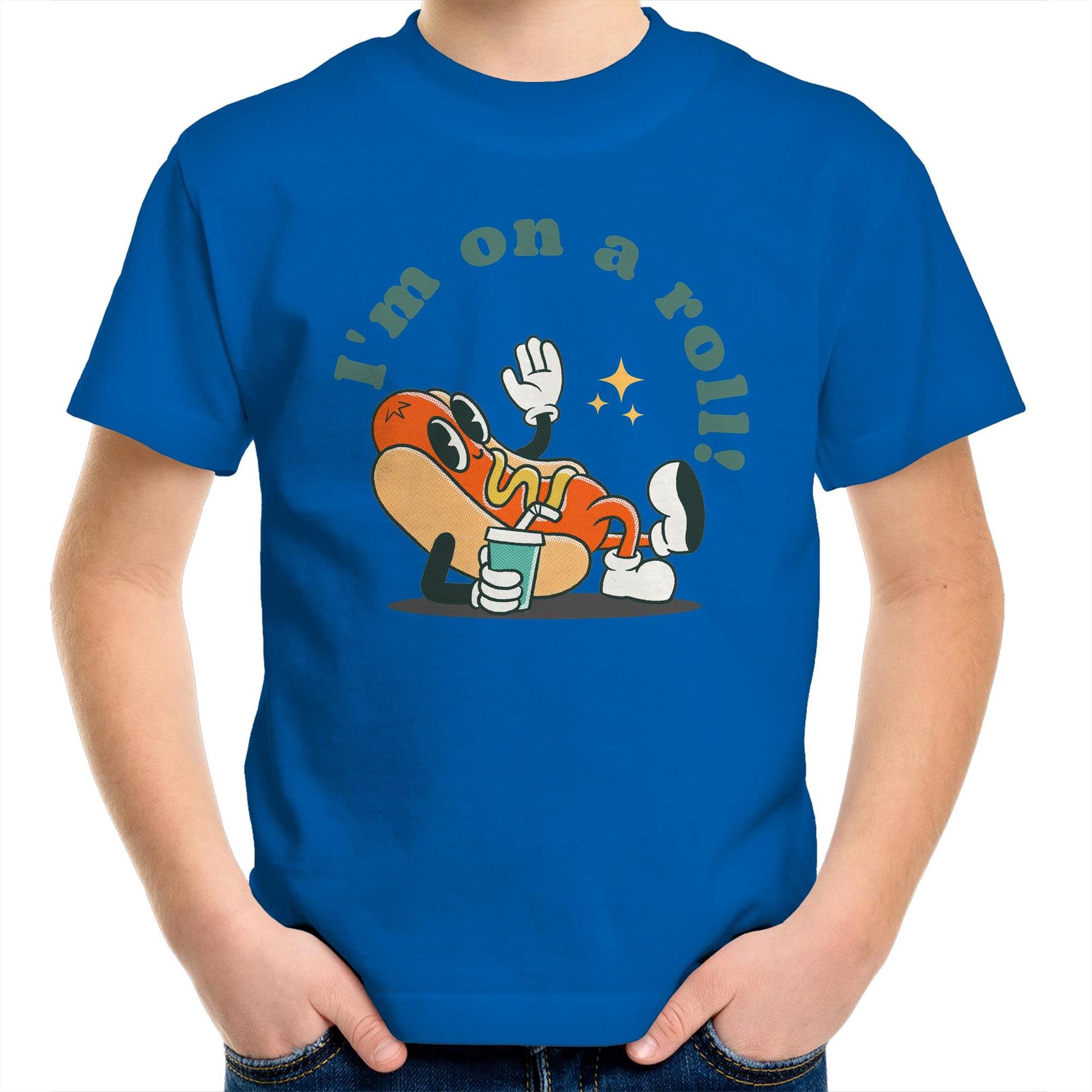 Hot Dog, I'm On A Roll - Kids Youth T-Shirt Bright Royal Kids Youth T-shirt Food
