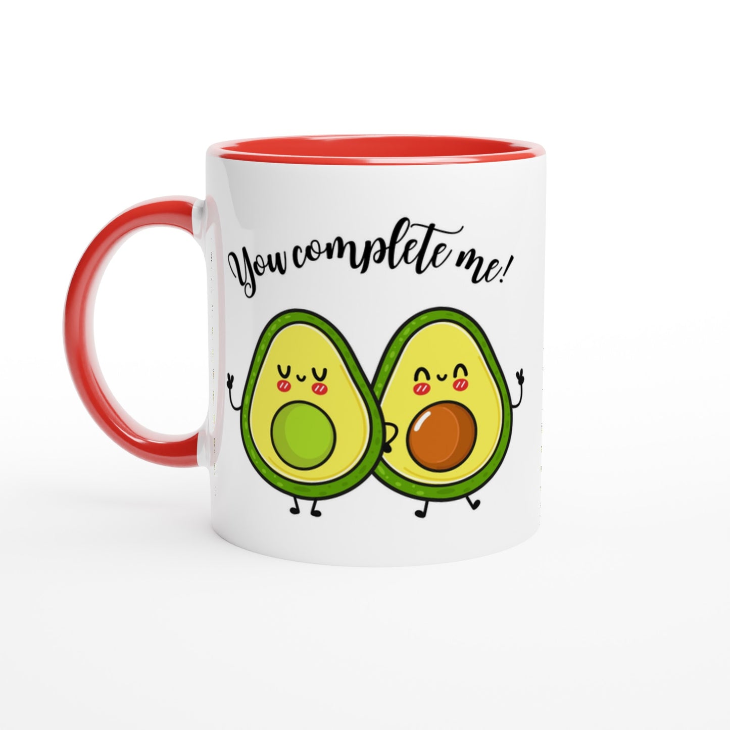 Avocado, You Complete Me - White 11oz Ceramic Mug with Colour Inside Ceramic Red Colour 11oz Mug food Love