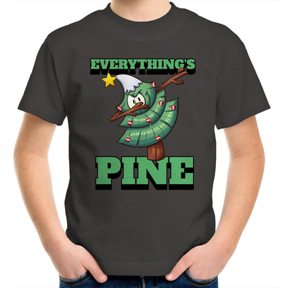 Everything's Pine - Kids Youth T-Shirt Charcoal Christmas Kids T-shirt Merry Christmas