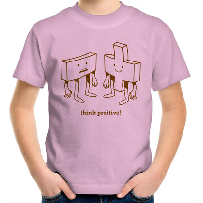 Think Positive, Plus And Minus - Kids Youth T-Shirt Pink Kids Youth T-shirt Maths Motivation