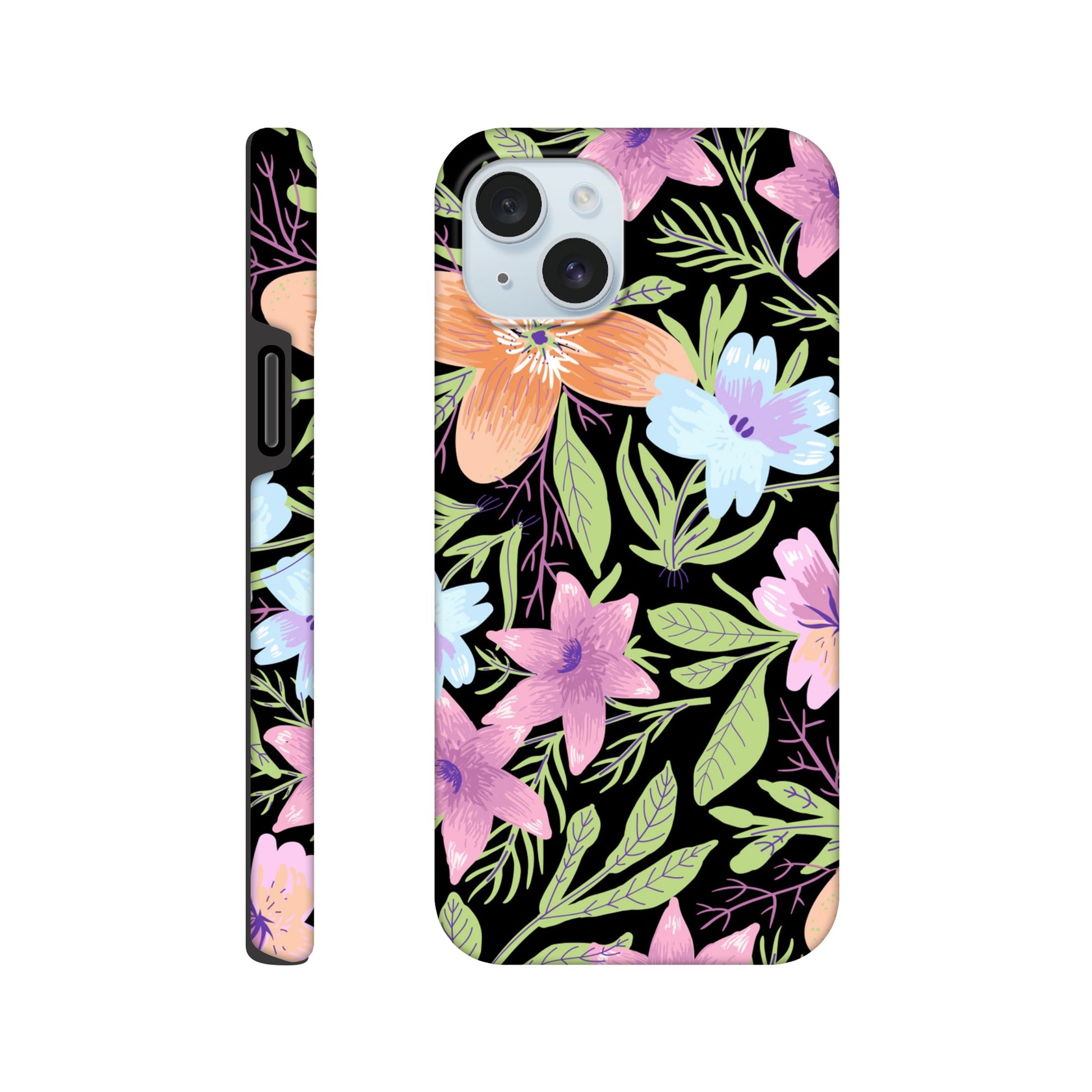 Black Floral - Phone Tough Case iPhone 15 Plus Phone Case