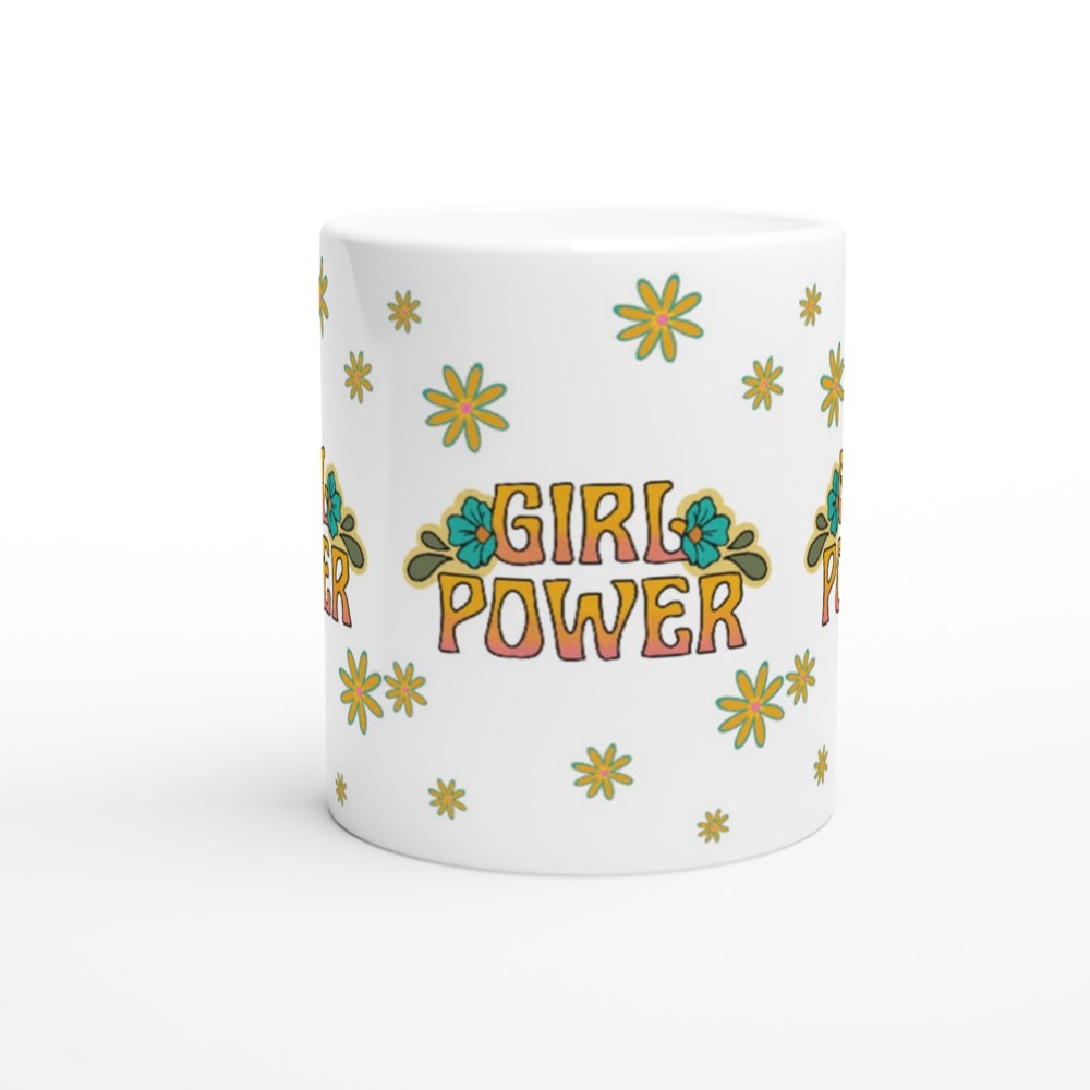 Girl Power - White 11oz Ceramic Mug White 11oz Mug fun retro