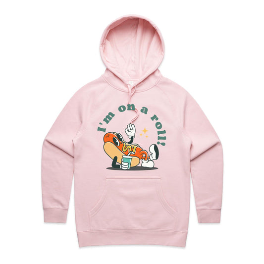 Hot Dog, I'm On A Roll - Women's Supply Hood Pink Womens Supply Hoodie Food