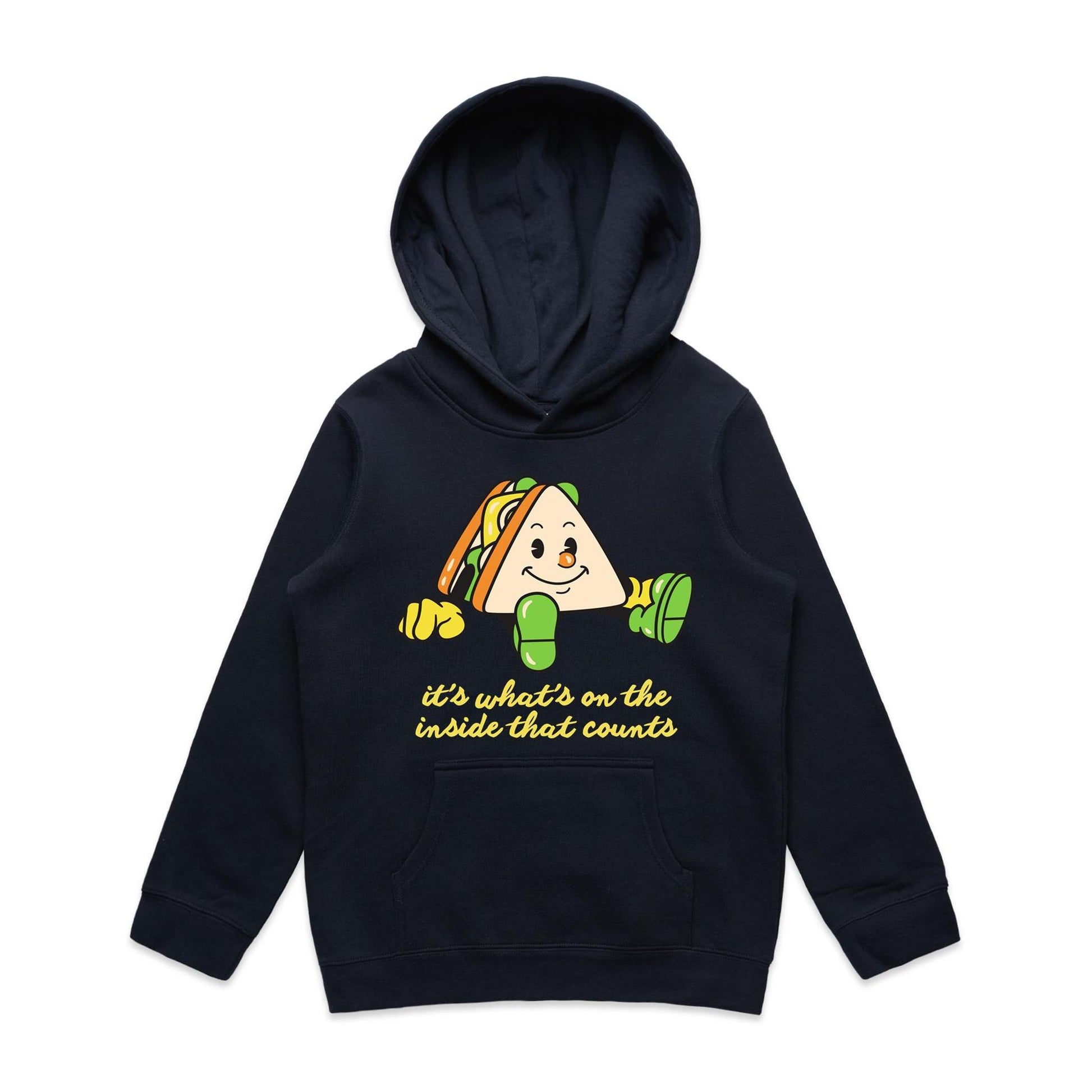 Sandwich, It's What's On The Inside That Counts - Youth Supply Hood Navy Kids Hoodie Food Motivation