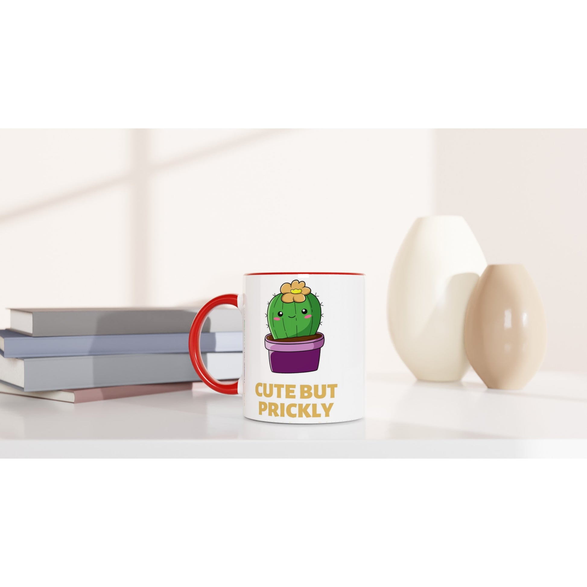 Cactus, Cute But Prickly - White 11oz Ceramic Mug with Colour Inside Colour 11oz Mug Plants