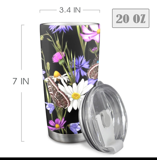 Butterfly Flowers - 20oz Travel Mug with Clear Lid Clear Lid Travel Mug Plants
