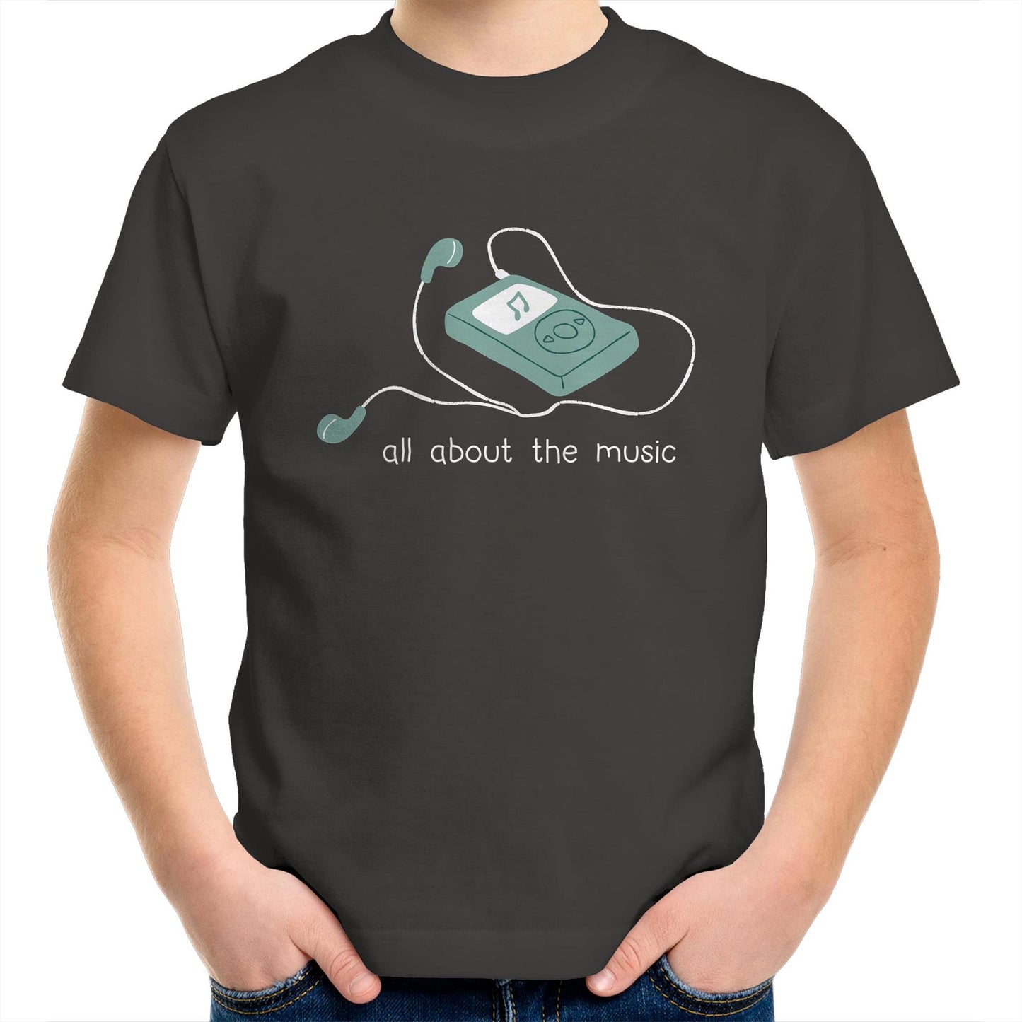 All About The Music, Music Player - Kids Youth T-Shirt Charcoal Kids Youth T-shirt music retro tech