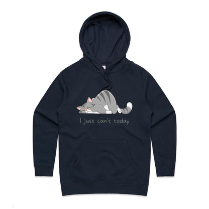 Cat, I Just Can't Today - Women's Supply Hood Navy Womens Supply Hoodie animal