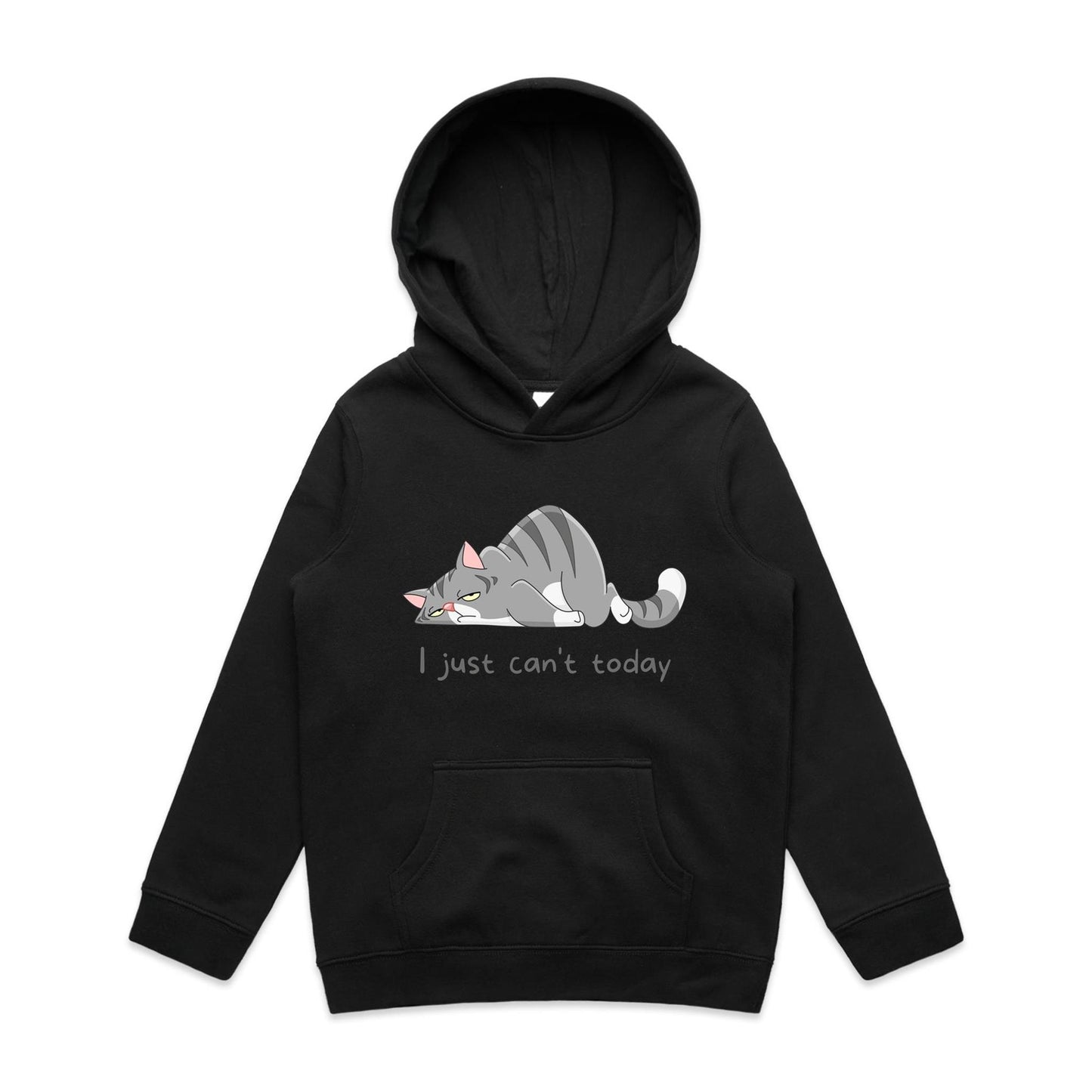 Cat, I Just Can't Today - Youth Supply Hood Black Kids Hoodie animal