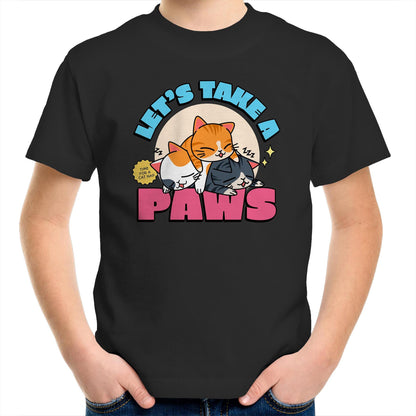 Let's Take A Pause, Time For A Cat Nap - Kids Youth T-Shirt Black Kids Youth T-shirt animal