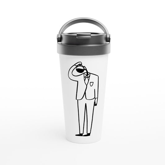 Coffee Brain - White 15oz Stainless Steel Travel Mug Default Title Travel Mug Coffee