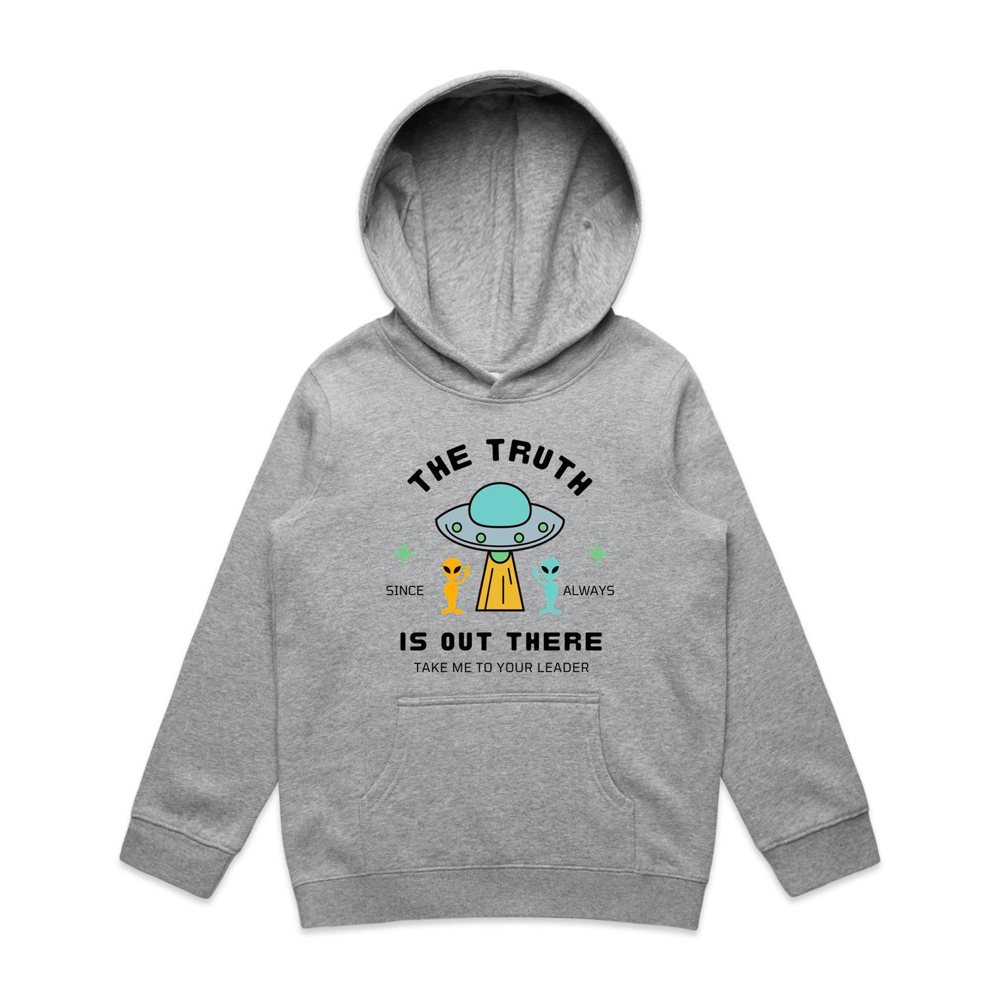 The Truth Is Out There, Alien UFO - Youth Supply Hood Grey Marle Kids Hoodie Sci Fi