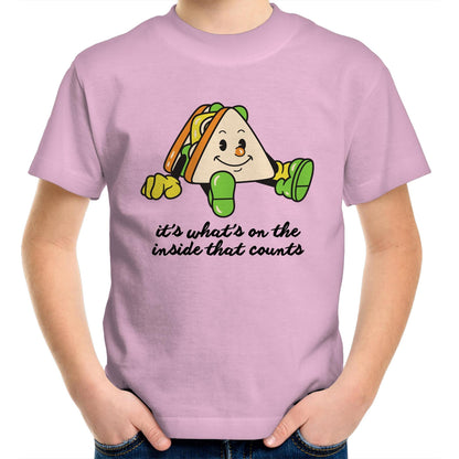 Sandwich, It's What's On The Inside That Counts - Kids Youth T-Shirt Pink Kids Youth T-shirt Food Motivation