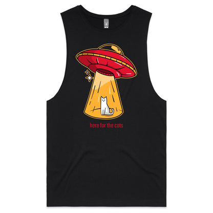 UFO, Here For The Cats - Mens Tank Top Tee Black Mens Tank Tee