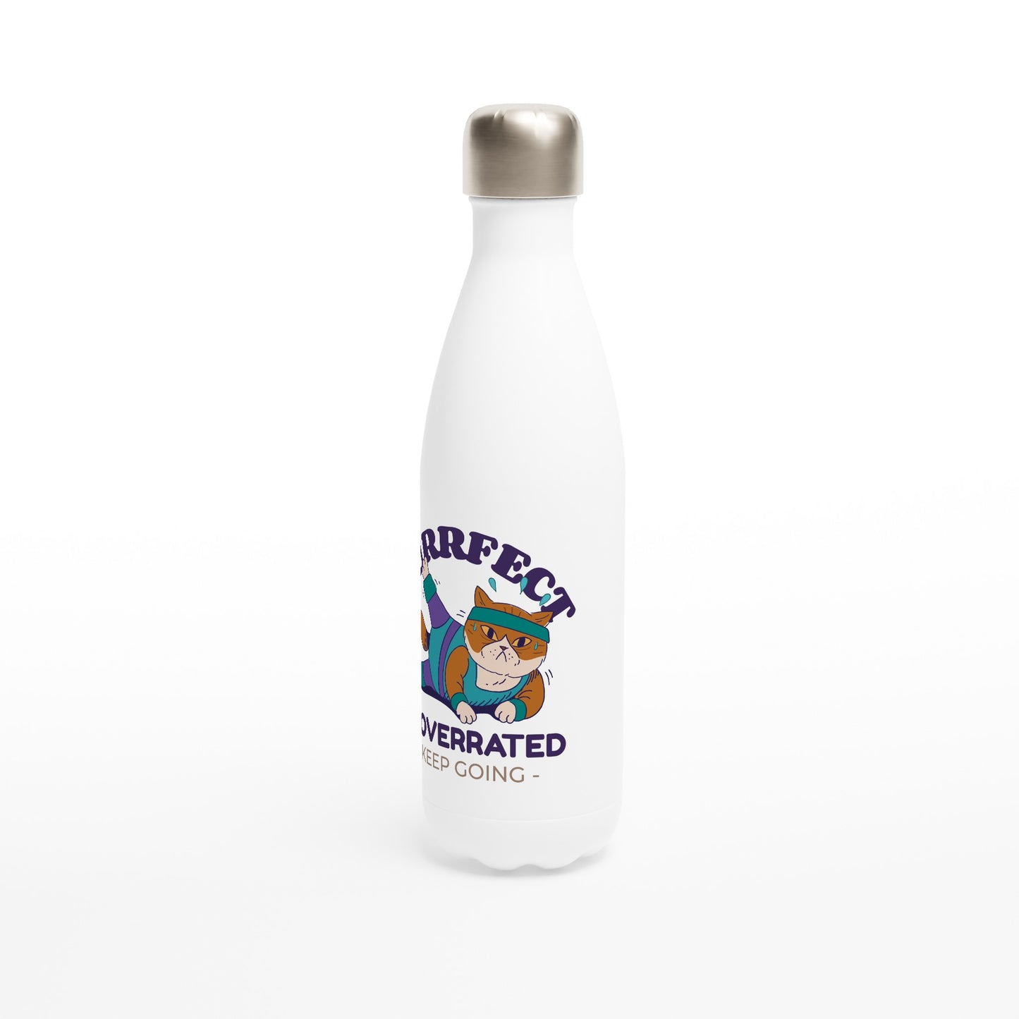 Purrfect Is Overrated - White 17oz Stainless Steel Water Bottle White Water Bottle animal Fitness