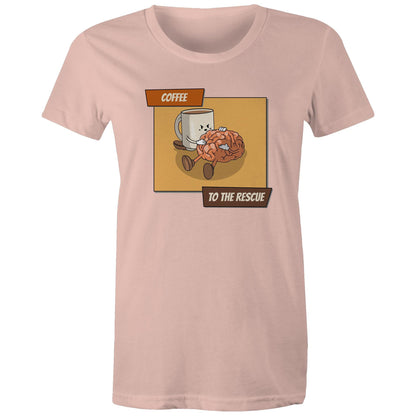 Coffee To The Rescue - Womens T-shirt Pale Pink Womens T-shirt Coffee