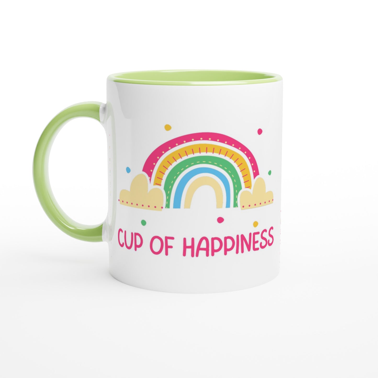Cup Of Happiness - White 11oz Ceramic Mug with Colour Inside Ceramic Green Colour 11oz Mug positivity