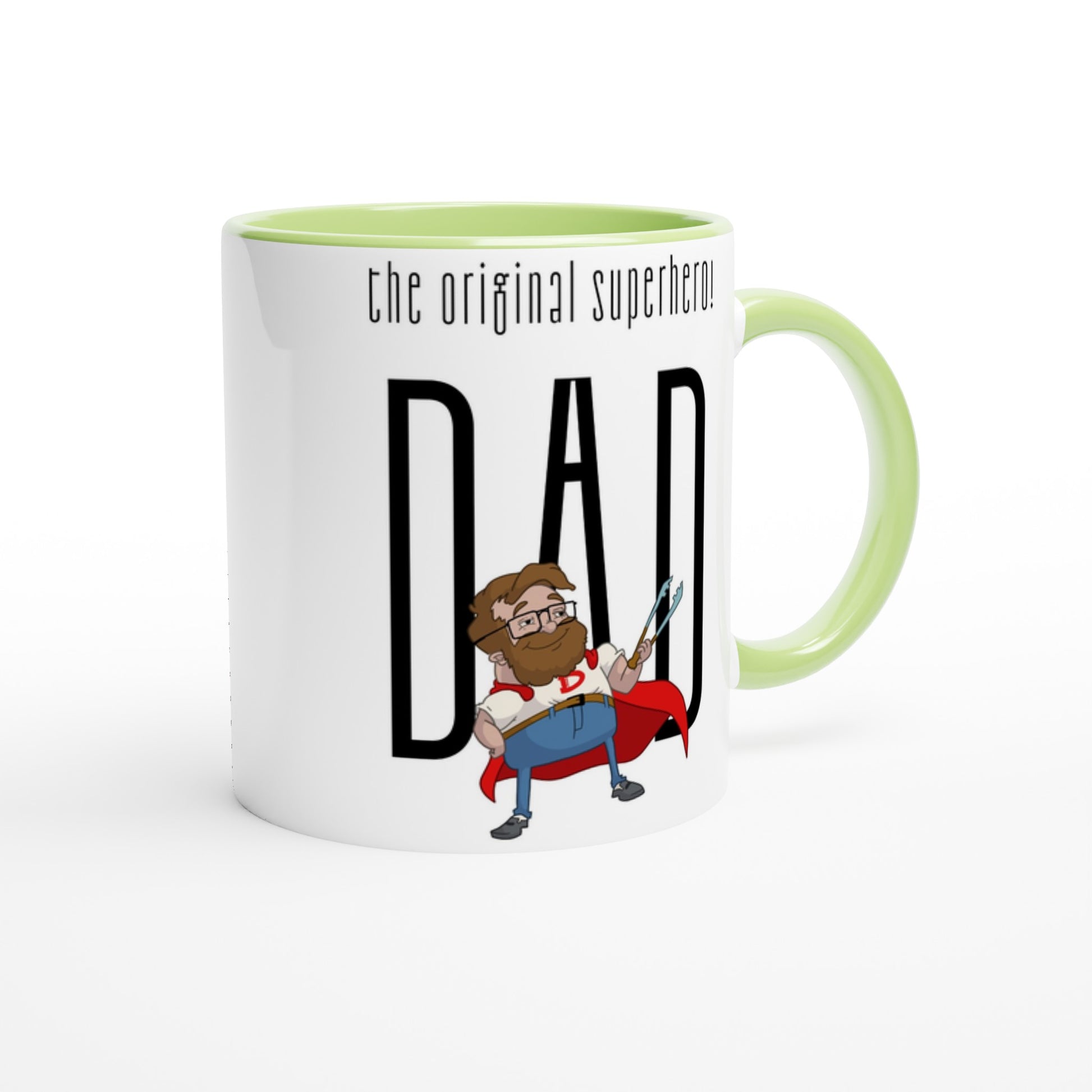 Dad, The Original Superhero - White 11oz Ceramic Mug with Colour Inside Colour 11oz Mug comic Dad