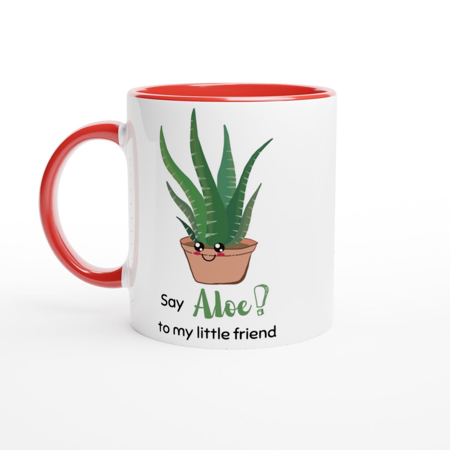 Say Aloe To My Little Friend - White 11oz Ceramic Mug with Colour Inside Ceramic Red Colour 11oz Mug Plants