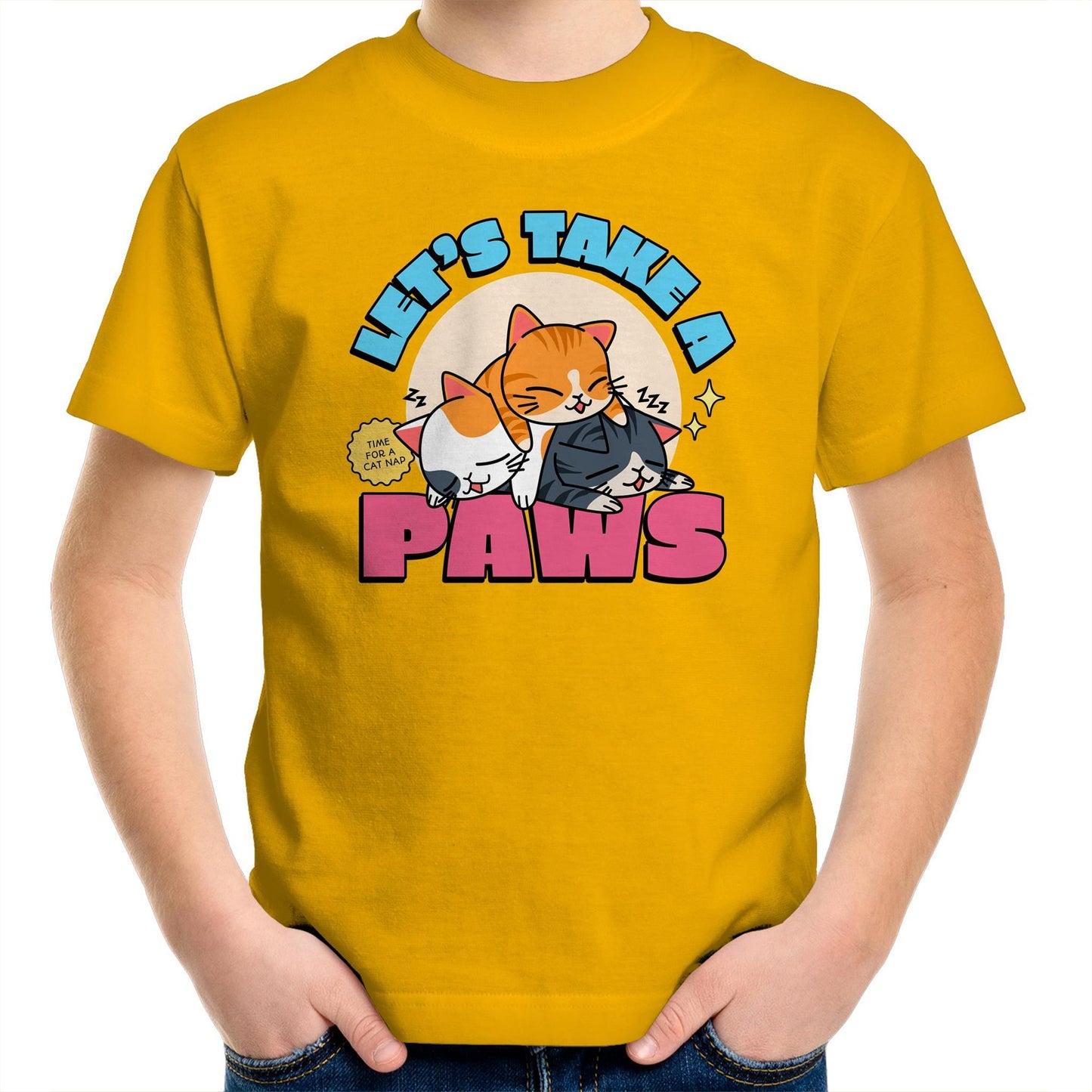 Let's Take A Pause, Time For A Cat Nap - Kids Youth T-Shirt Gold Kids Youth T-shirt animal
