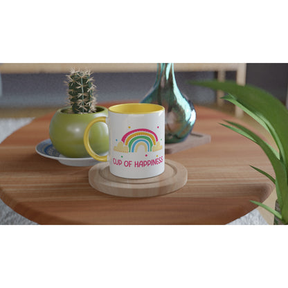 Cup Of Happiness - White 11oz Ceramic Mug with Colour Inside Colour 11oz Mug positivity