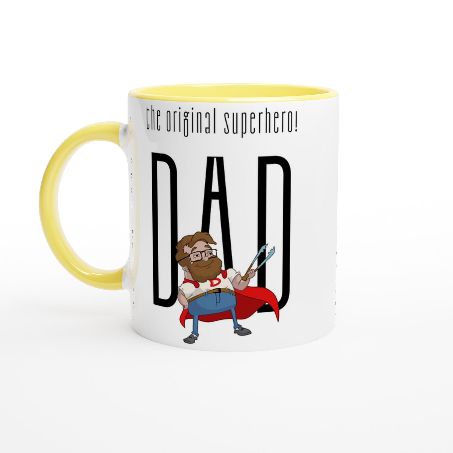 Dad, The Original Superhero - White 11oz Ceramic Mug with Colour Inside Ceramic Yellow Colour 11oz Mug comic Dad