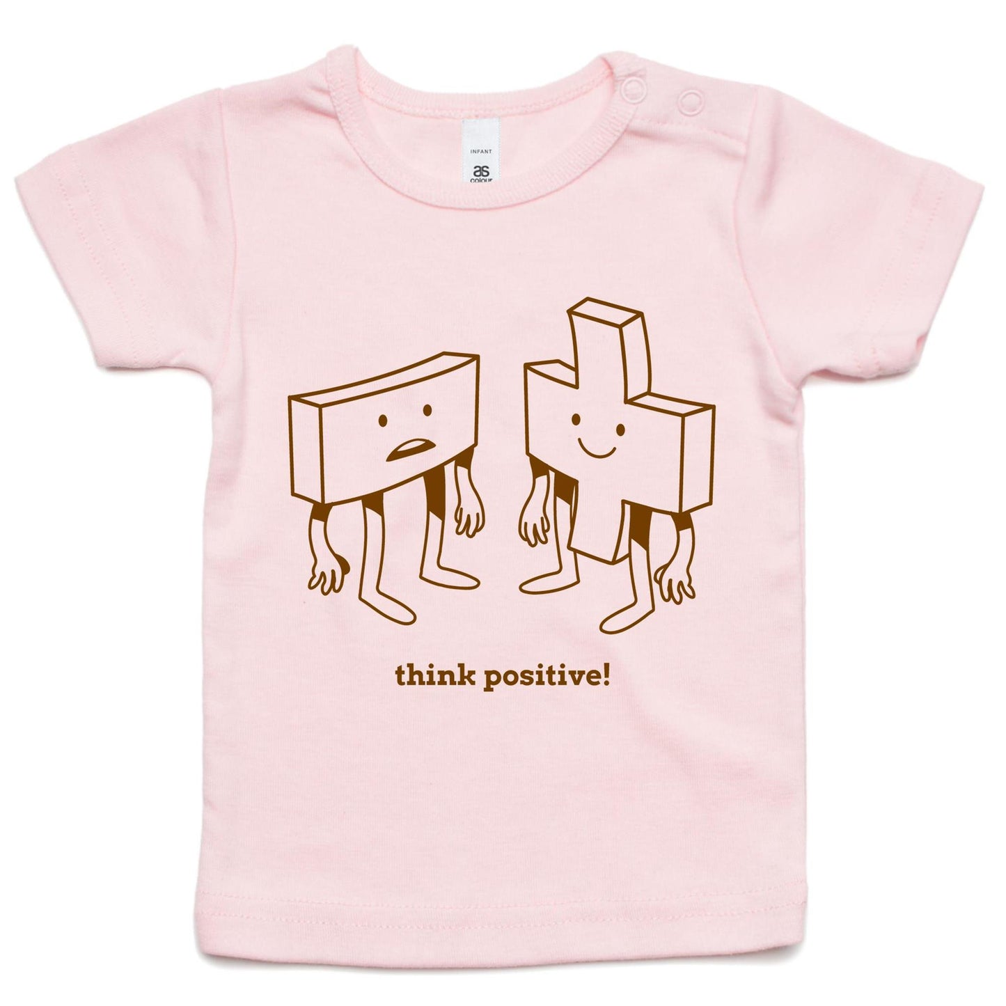 Think Positive, Plus And Minus - Baby T-shirt Pink Baby T-shirt Maths Motivation