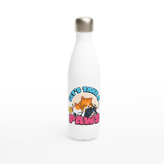 Cats, Let's Take A Paws - White 17oz Stainless Steel Water Bottle Default Title White Water Bottle animal