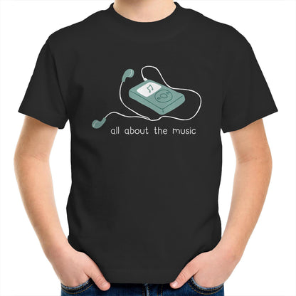 All About The Music, Music Player - Kids Youth T-Shirt Black Kids Youth T-shirt music retro tech