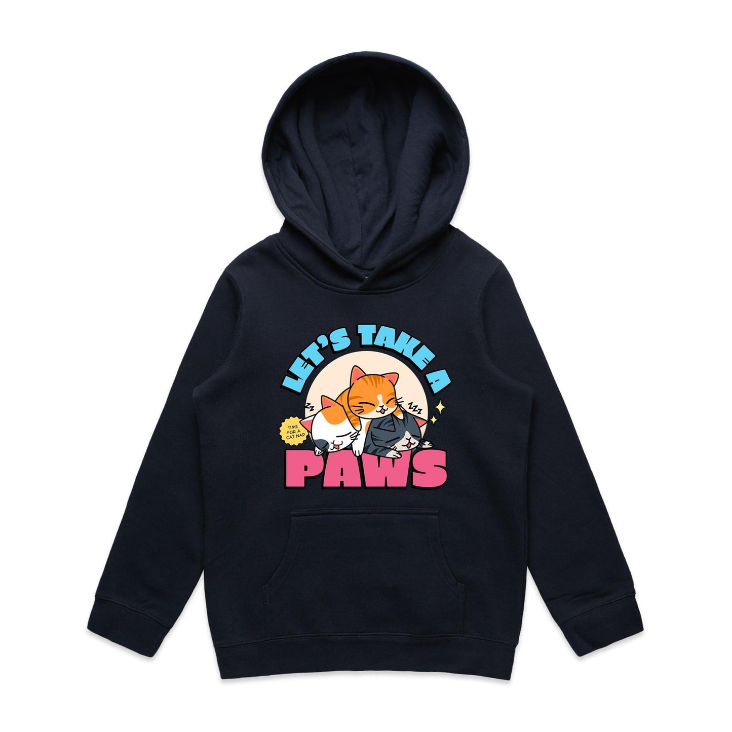 Let's Take A Paws, Time For A Cat Nap - Youth Supply Hood Navy Kids Hoodie animal