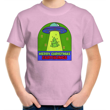 Merry Christmas Earthlings, UFO - Kids Youth T-Shirt Pink Christmas Kids T-shirt Merry Christmas