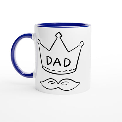 Dad Crown And Moustache - White 11oz Ceramic Mug with Colour Inside Ceramic Blue Colour 11oz Mug Dad