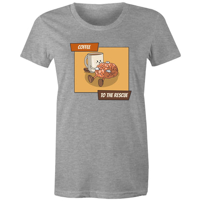 Coffee To The Rescue - Womens T-shirt Grey Marle Womens T-shirt Coffee