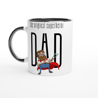 Dad, The Original Superhero - White 11oz Ceramic Mug with Colour Inside Ceramic Black Colour 11oz Mug comic Dad