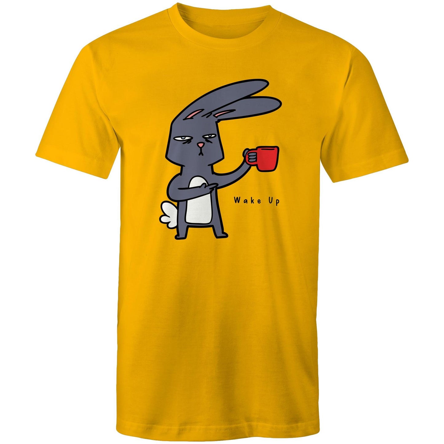 Wake Up, Coffee Rabbit - Mens T-Shirt Gold Mens T-shirt animal Coffee