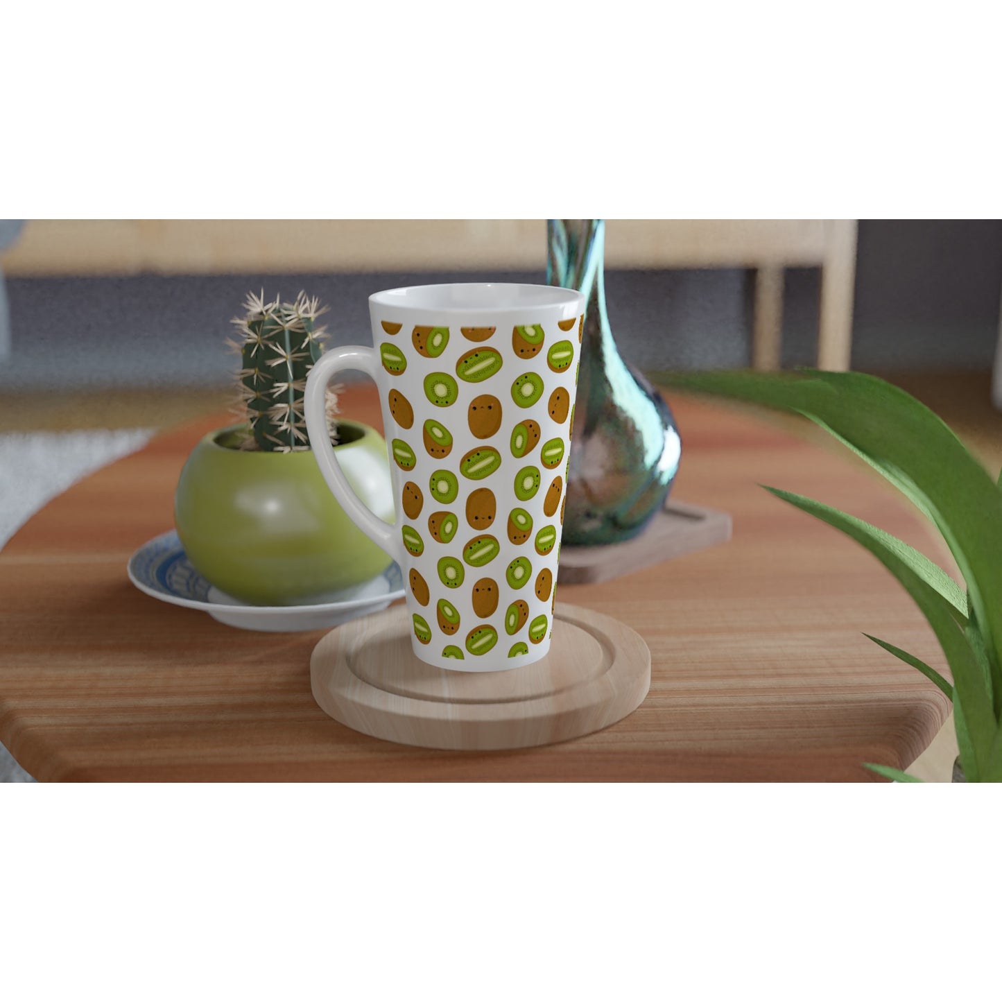 Kiwi Fruit - White Latte 17oz Ceramic Mug Latte Mug food