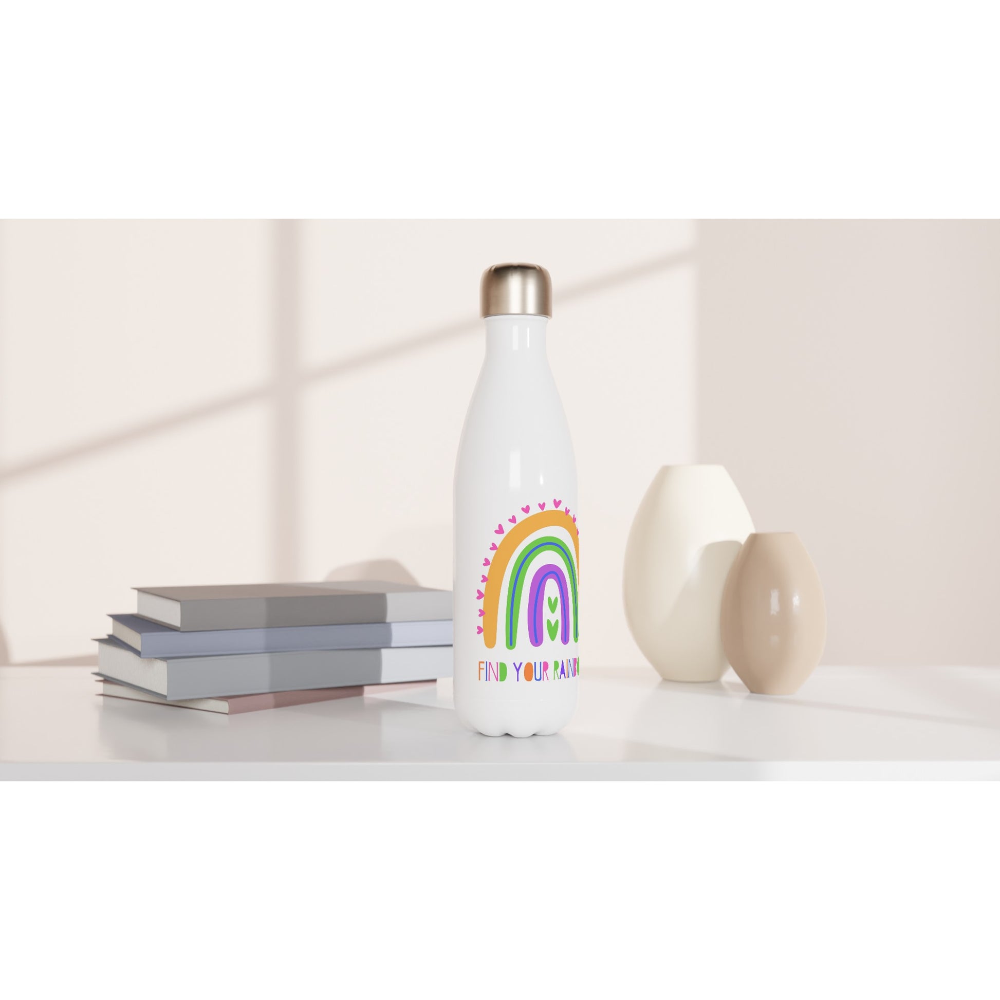 Find Your Rainbow - White 17oz Stainless Steel Water Bottle White Water Bottle