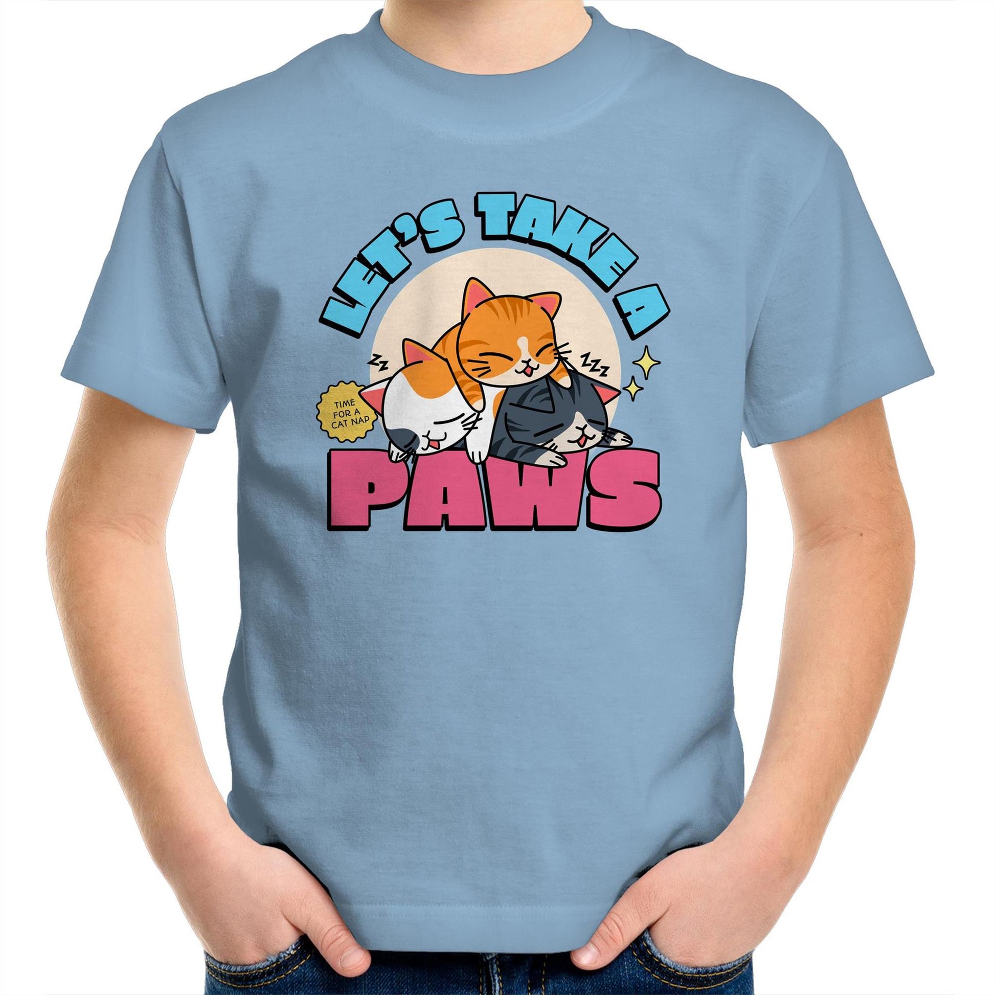 Let's Take A Pause, Time For A Cat Nap - Kids Youth T-Shirt Carolina Blue Kids Youth T-shirt animal
