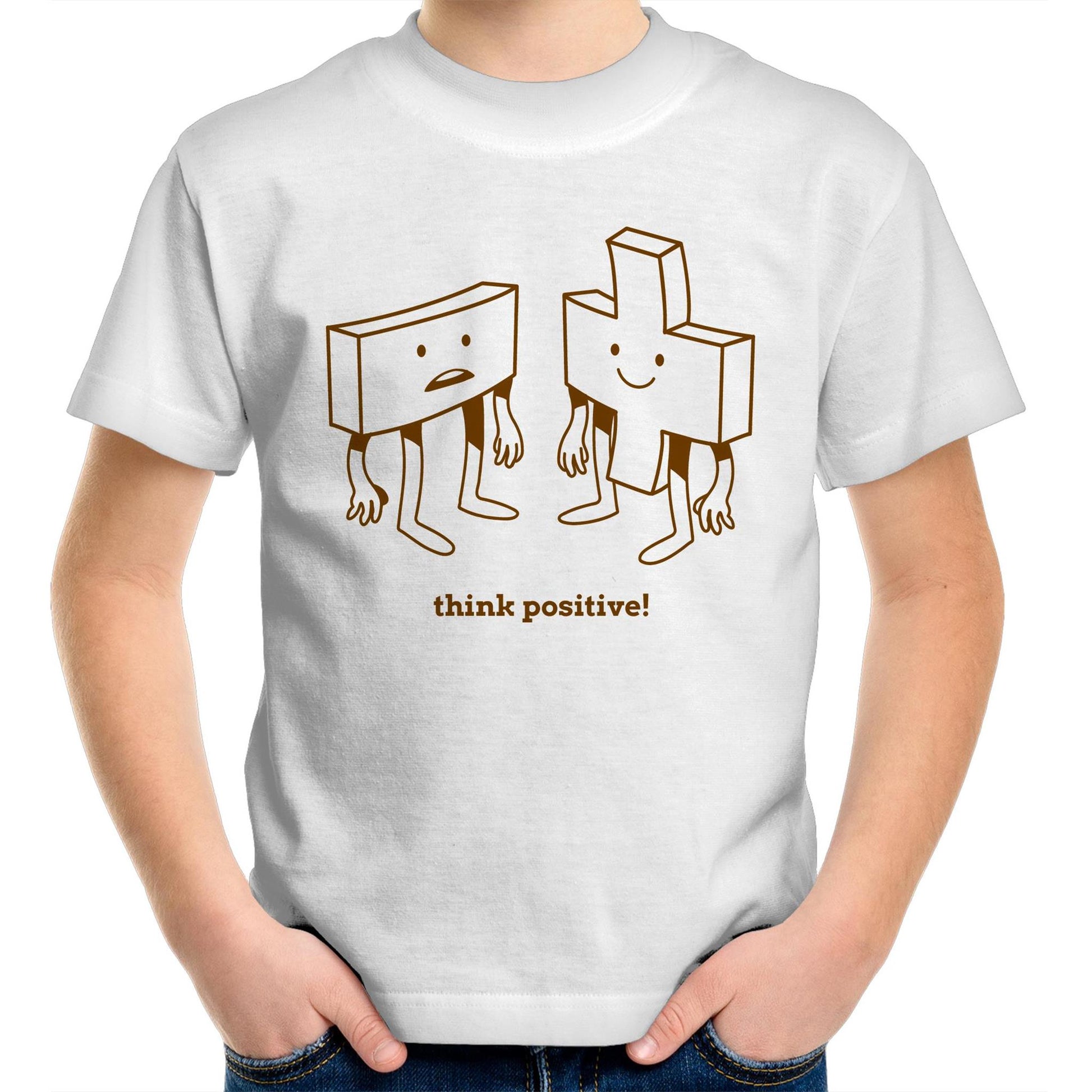 Think Positive, Plus And Minus - Kids Youth T-Shirt White Kids Youth T-shirt Maths Motivation