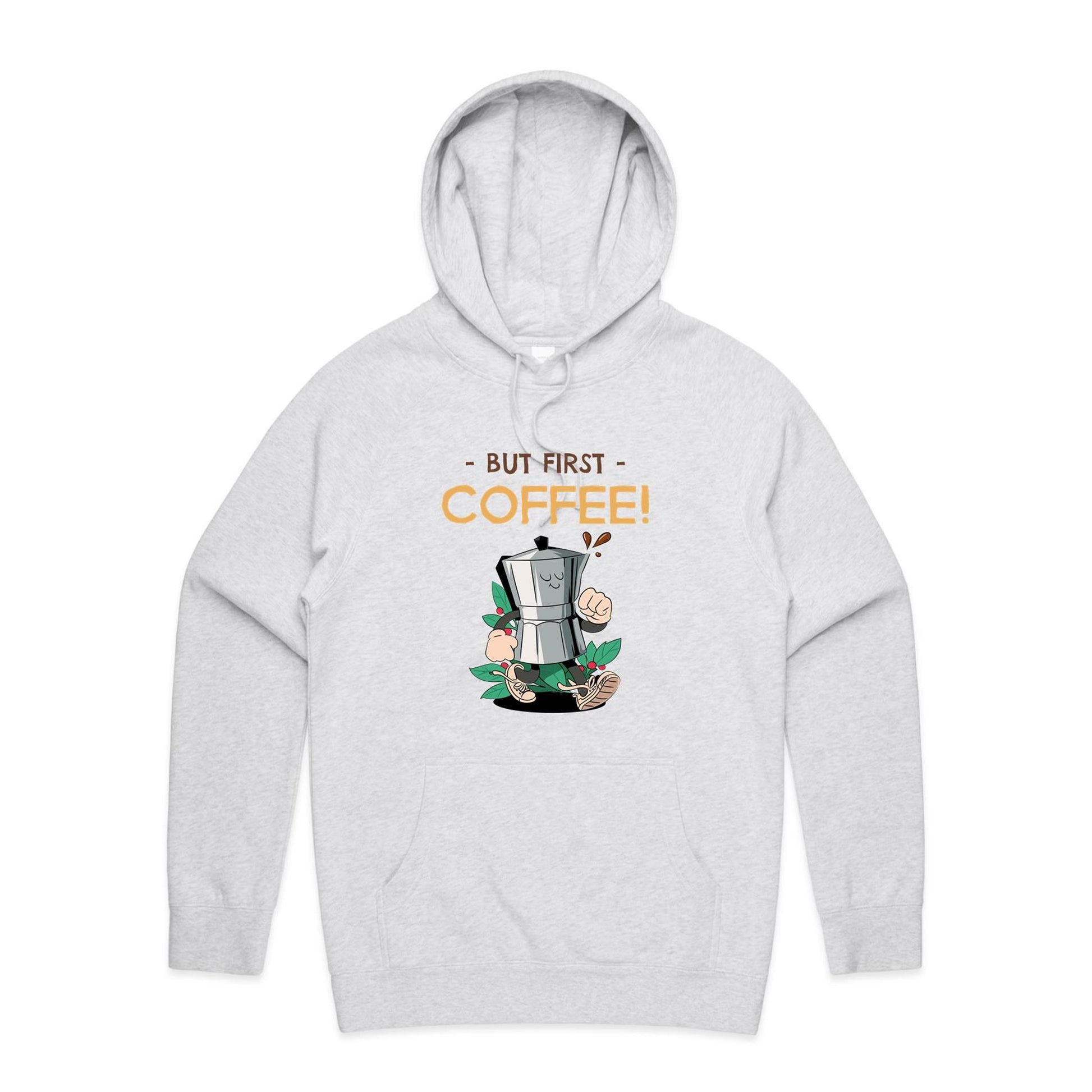 But First Coffee - Supply Hood White Marle Mens Supply Hoodie Coffee Retro