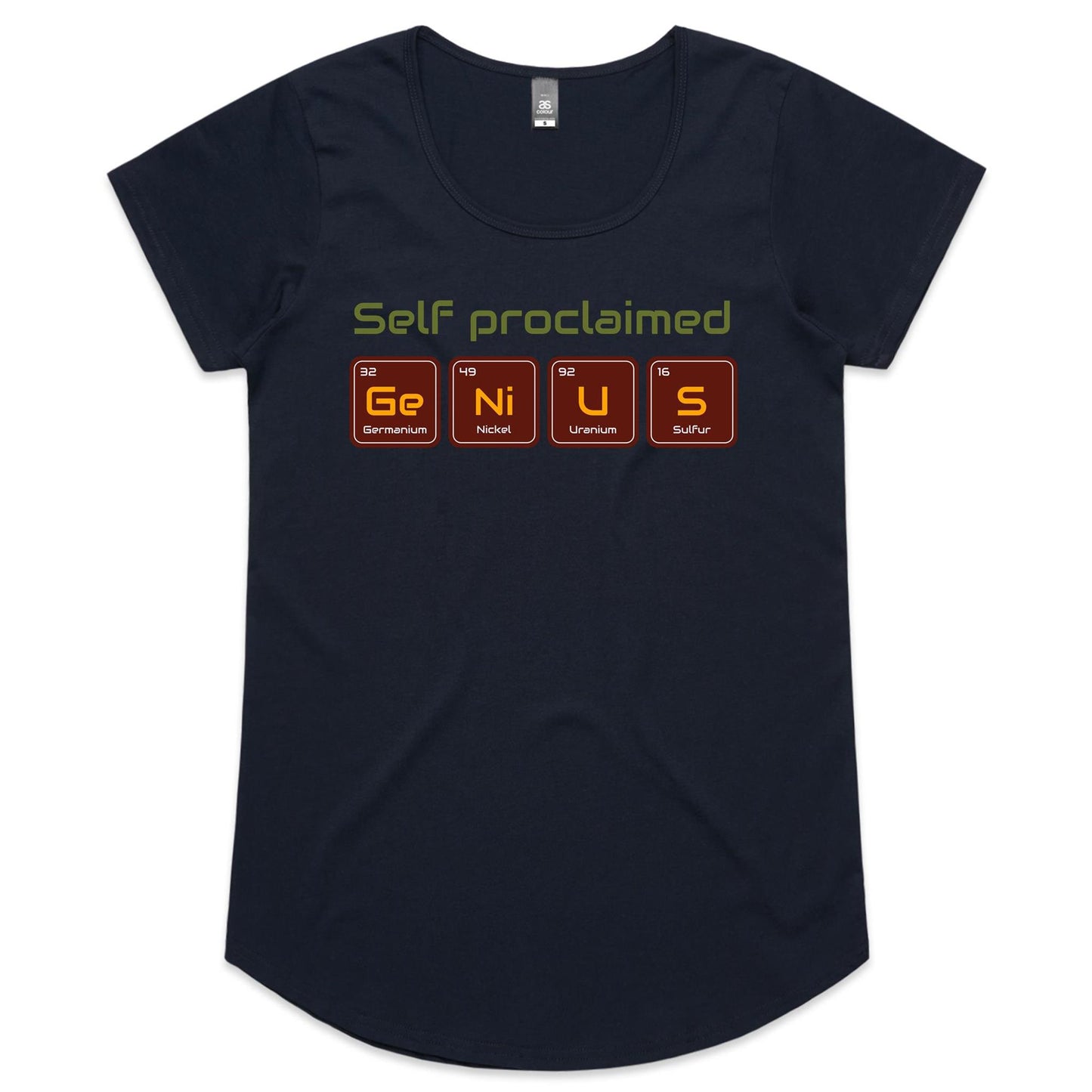 Self Proclaimed Genius, Periodic Table - Womens Scoop Neck T-Shirt Navy Womens Scoop Neck T-shirt Science