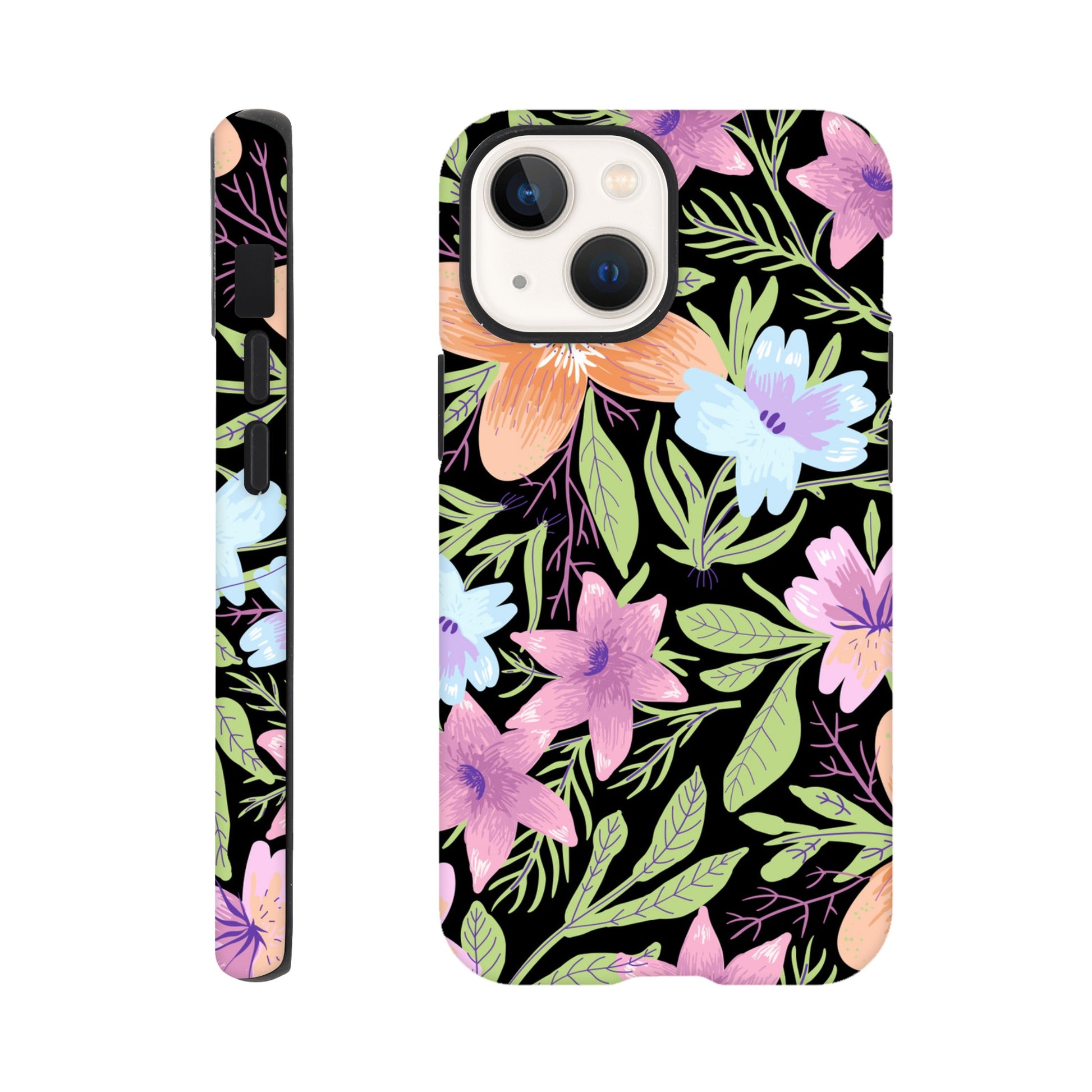 Black Floral - Phone Tough Case iPhone 13 Mini Phone Case
