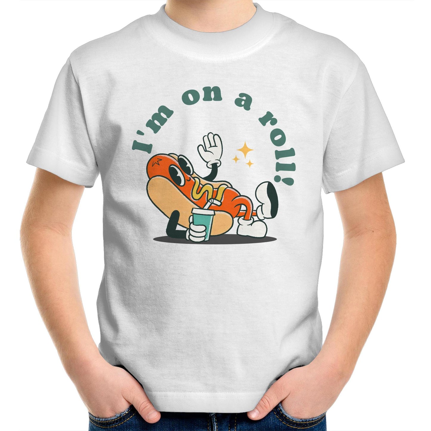Hot Dog, I'm On A Roll - Kids Youth T-Shirt White Kids Youth T-shirt Food