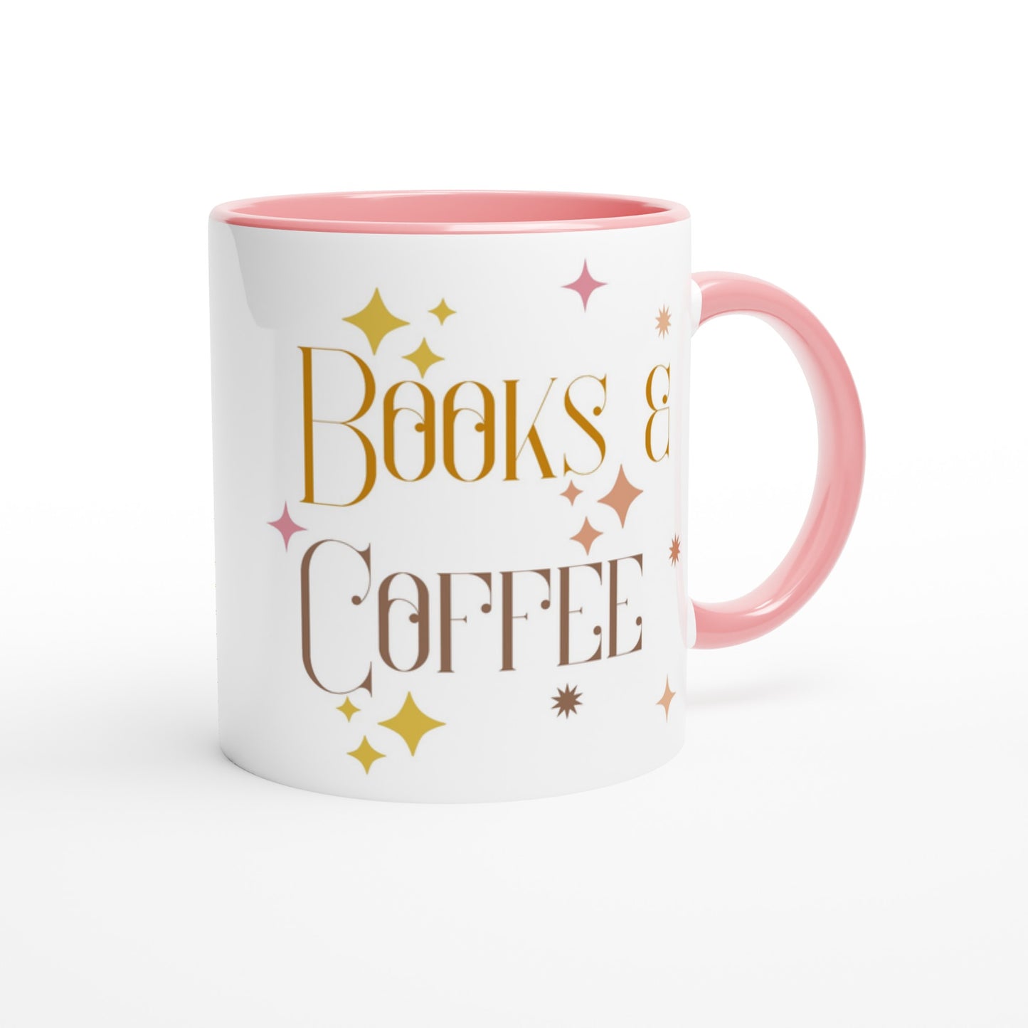 Books And Coffee - White 11oz Ceramic Mug with Colour Inside Colour 11oz Mug Coffee Reading