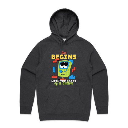 Fun Begins With The Press Of A Button - Supply Hood Asphalt Marle Mens Supply Hoodie Games