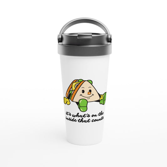 Sandwich, It's What's On The Inside That Counts - White 15oz Stainless Steel Travel Mug Default Title Travel Mug Food Motivation